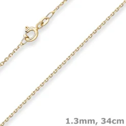 1,3mm Ankerkette diamantiert Kette Collier Halskette aus 375 Gold Gelbgold 34cm
