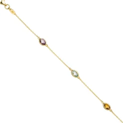 0,8mm Armband Ankerarkette, Blautopas Citrin Amethysten 585 Gold Gelbgold, 19cm