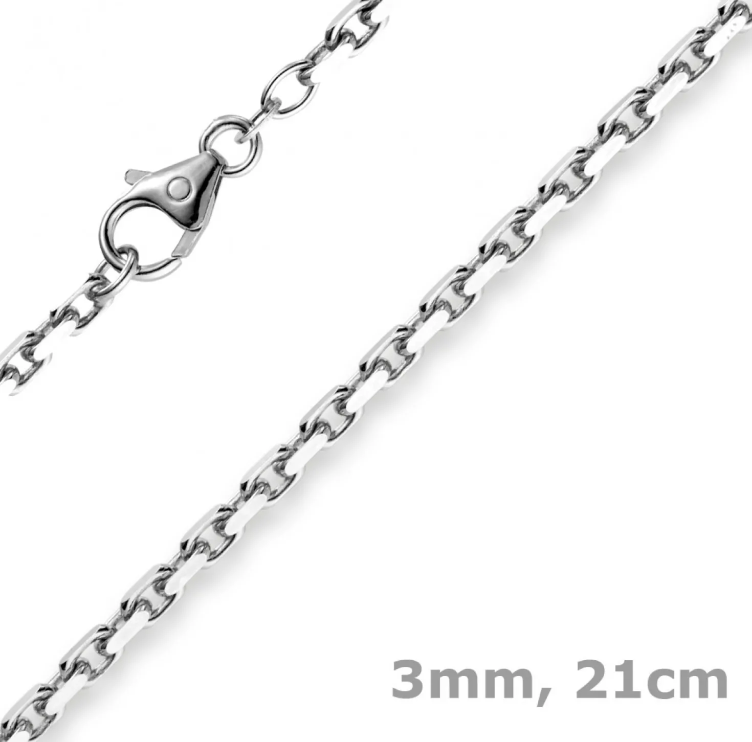 3mm Armband Armkette Ankerkette, 585 Gold Weißgold massiv, Goldarmband, 21cm