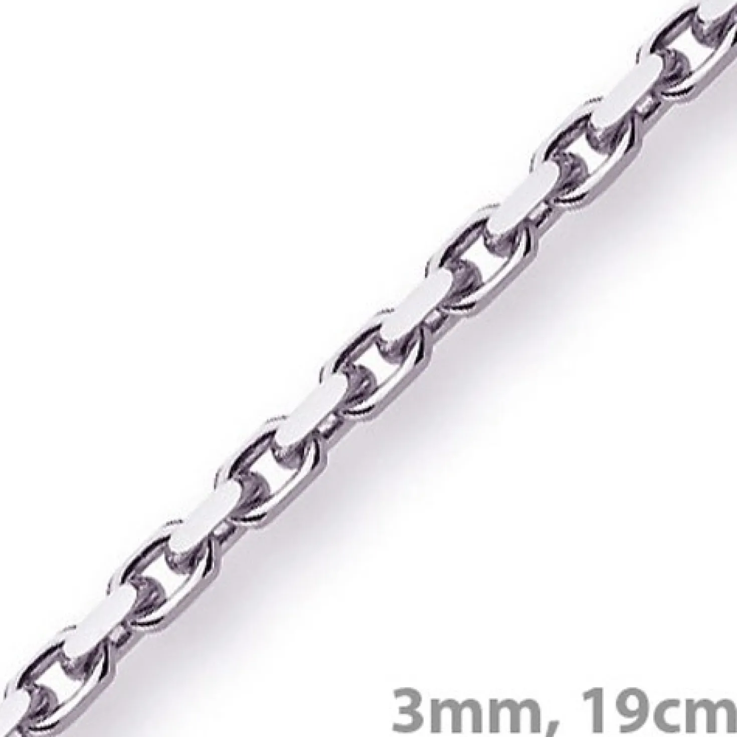 3mm Armband Armkette Ankerkette, 750 Gold Weißgold massiv, Goldarmband, 19cm