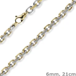 6mm Armband Armkette Ankerkette 585 Gold Gelbgold & Weißgold bicolor 21cm Herren