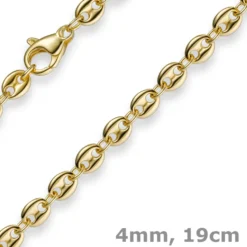 4mm Armband Armkette Bohnenkette Schiffsankerkette 585 Gold Gelbgold 19cm Unisex
