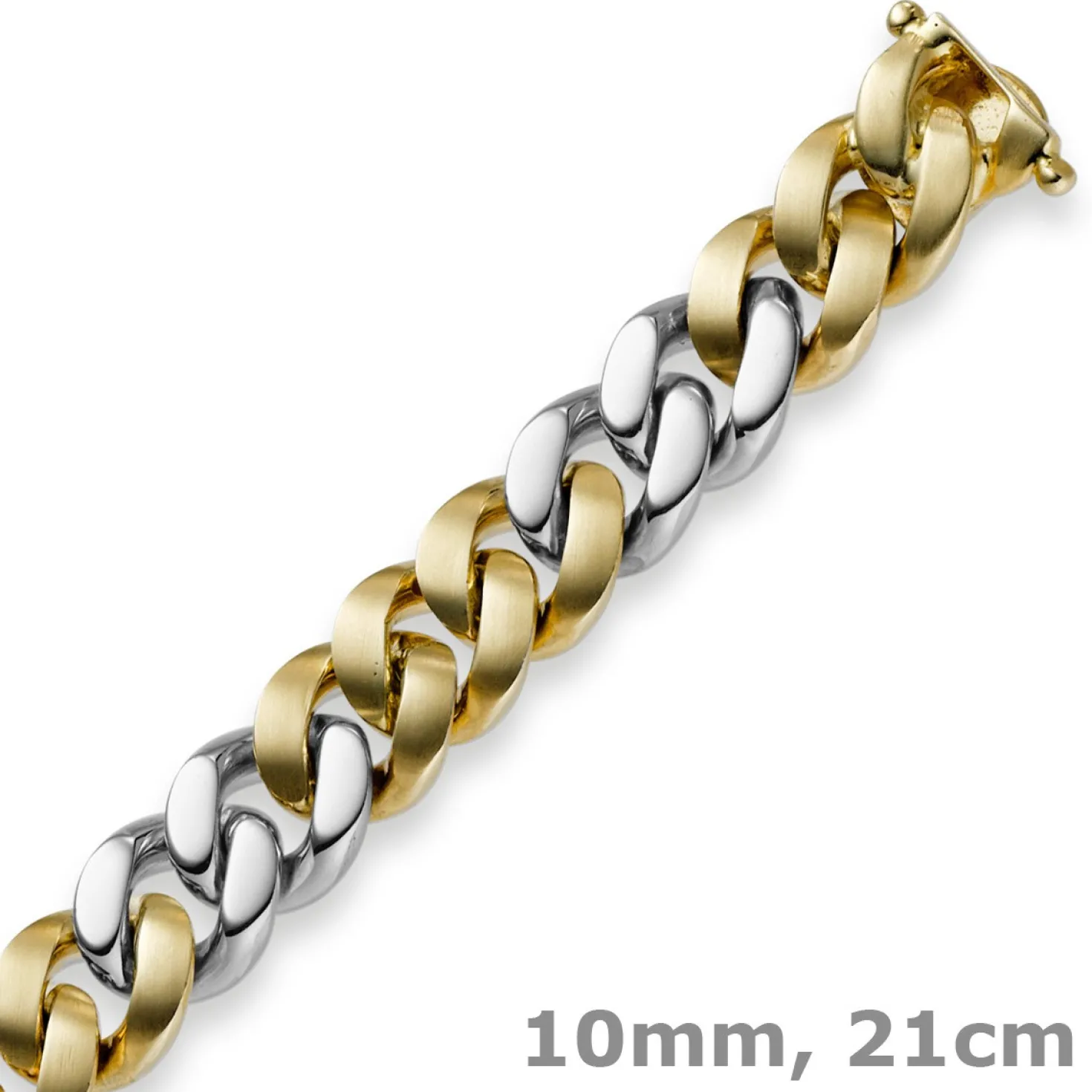10mm Armband Armkette Panzerarmband, 585 Gold Gelbgold & Weißgold 21cm