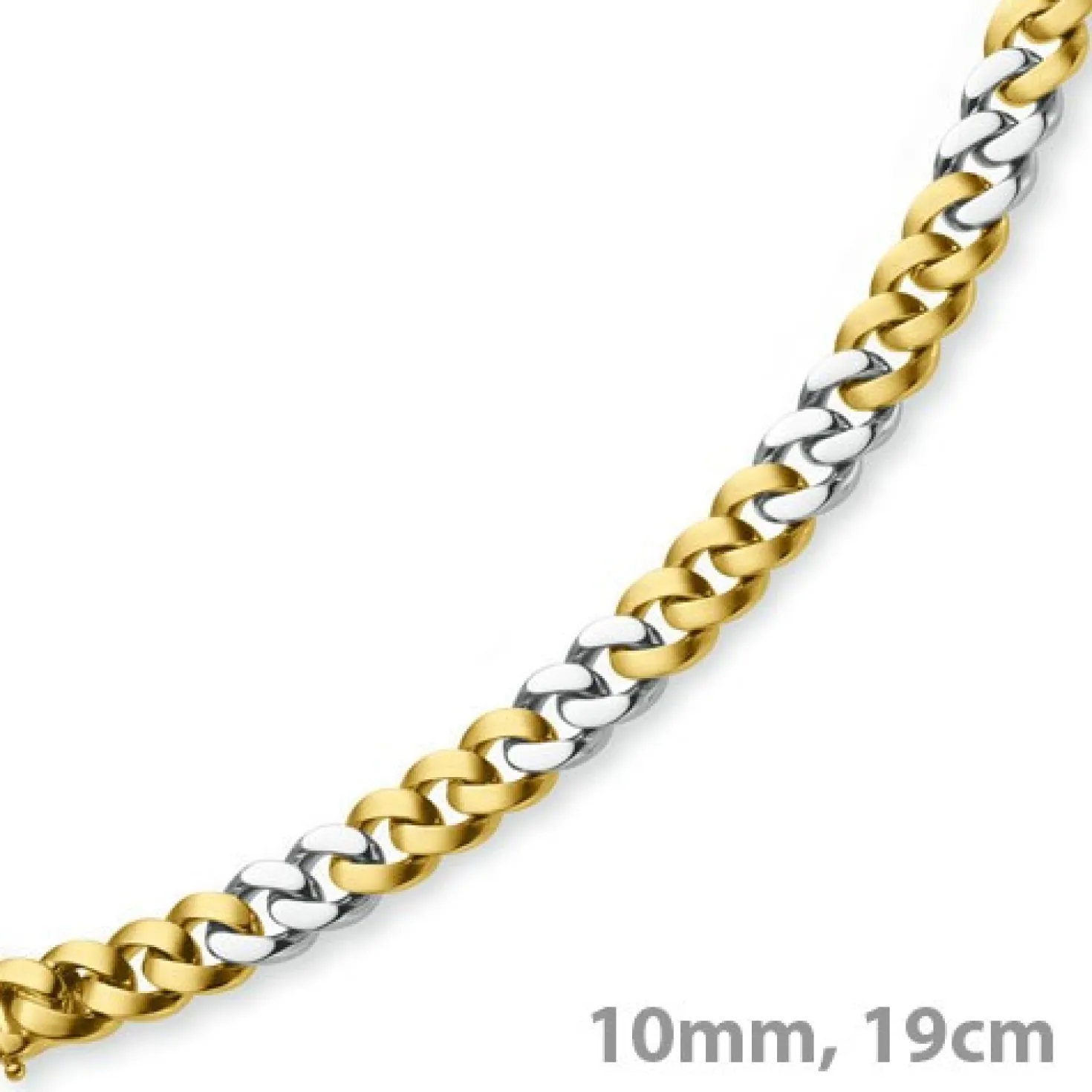 10mm Armband Armkette Panzerarmband, 585 Gold Gelbgold & Weißgold 19cm