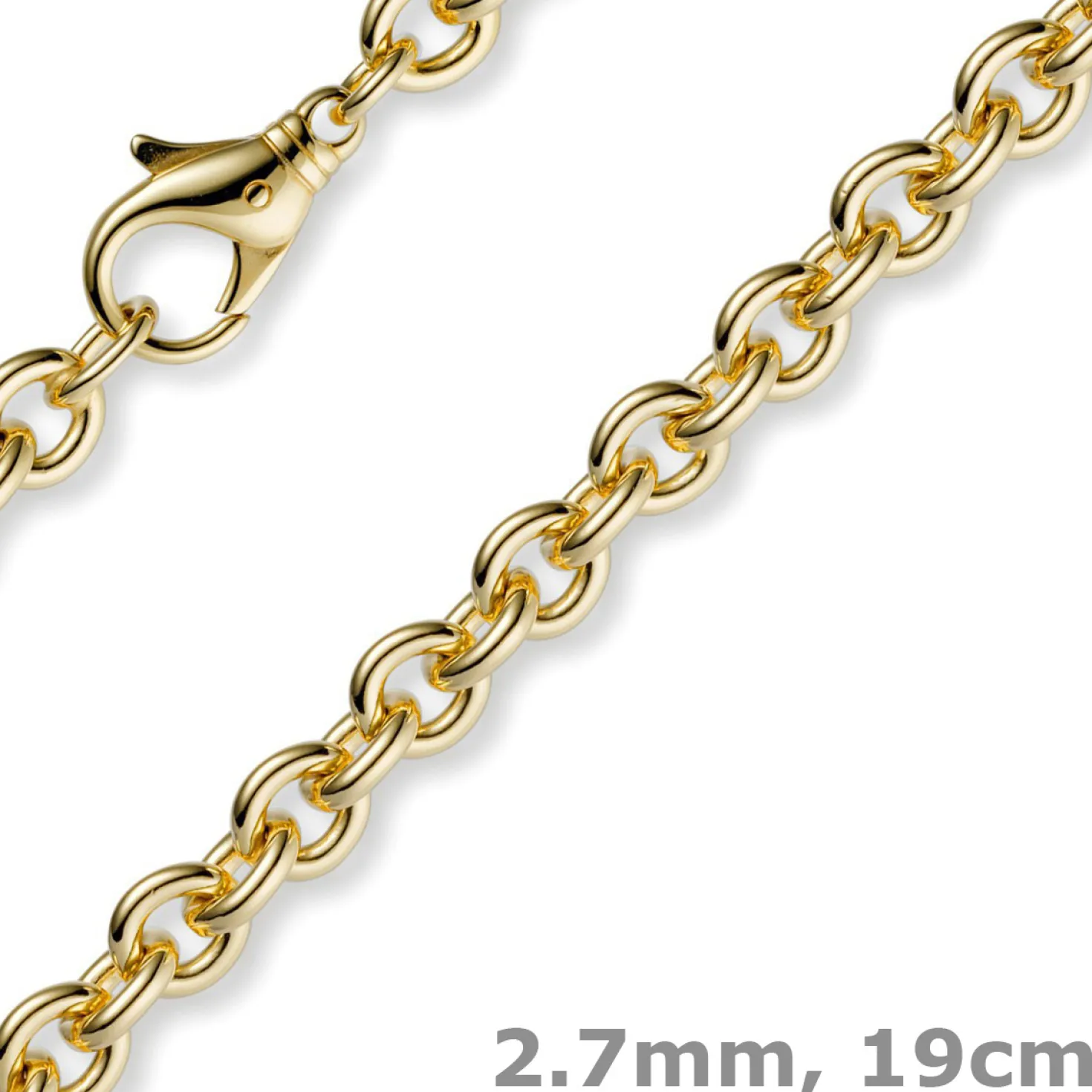 2,7mm Armband Armkette Rundankerkette 750 Gold Gelbgold, 19cm Unisex