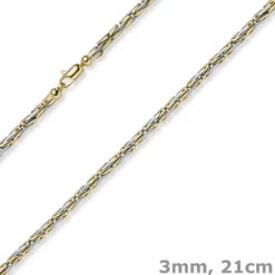 3mm Armband Armkette runde Königskette 585 Gold gelb/weiß bicolor 21cm Unisex
