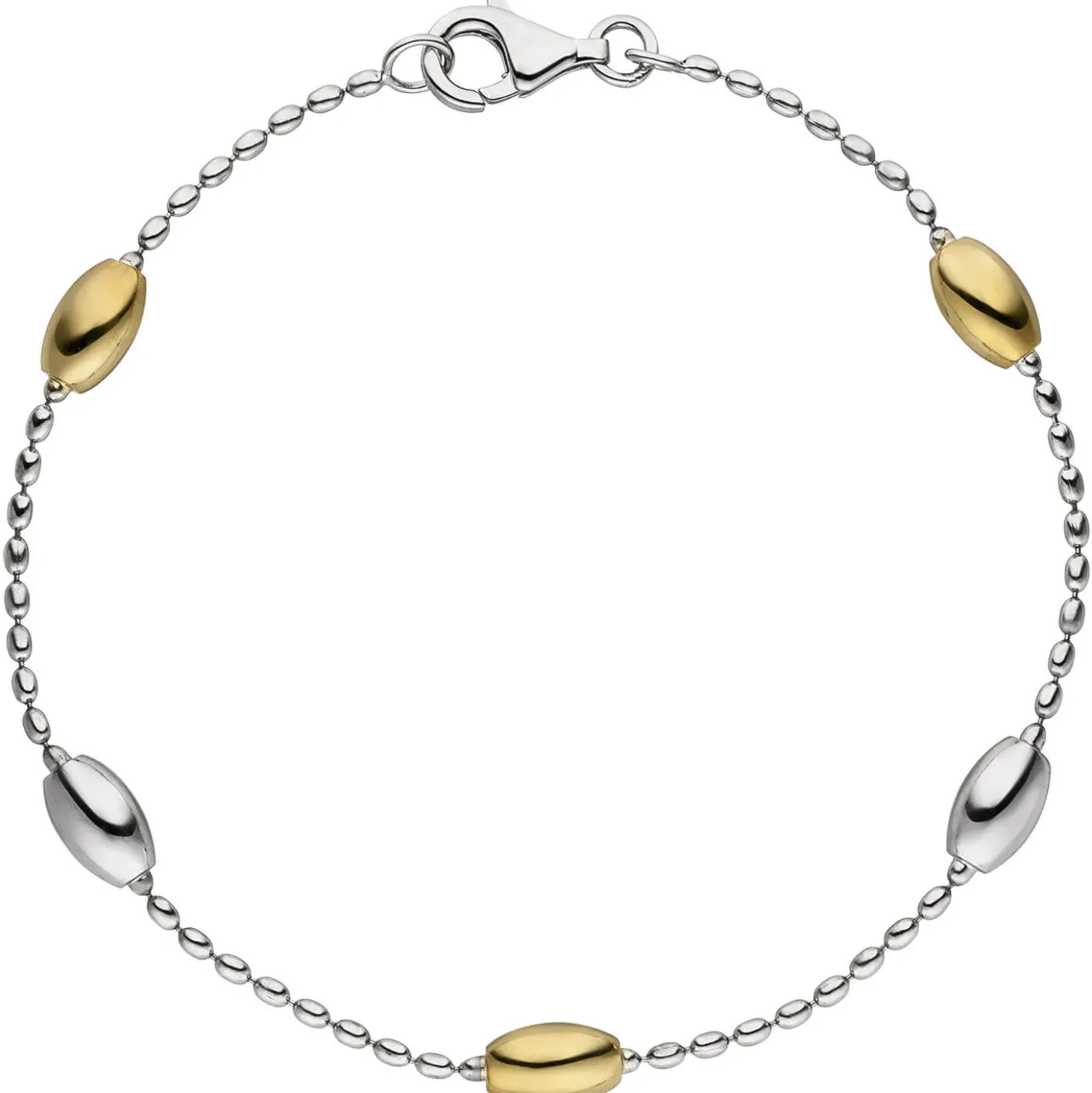 1,5mm Armband Armkette, 925 Silber, rhodiniert teilvergoldet mit Gelbgold, 19cm