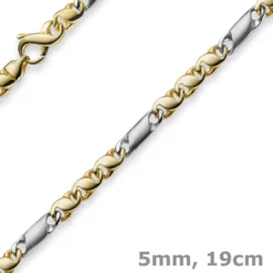 5mm Armband Armkette Tigeraugekette, 585 Gold Weißgold & Gelbgold 19cm