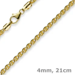 4mm Armband Armkette Zopfkette aus 585 Gold Gelbgold, 21cm, Unisex