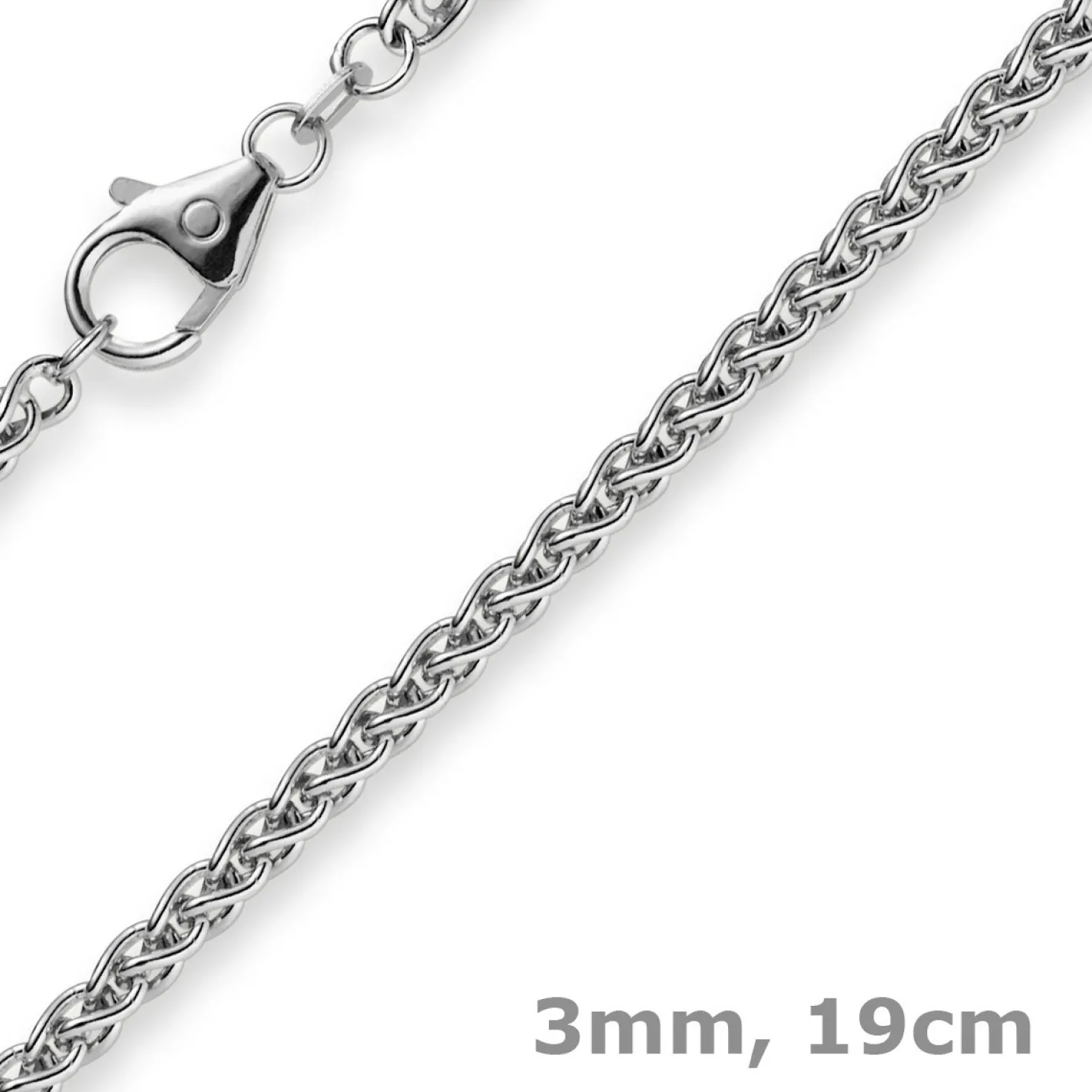 3mm Armband Armkette Zopf-Kette aus 585 Gold Weißgold, 19cm, Unisex