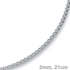 3mm Armband Armkette Zopf-Kette aus 585 Gold Weißgold, 21cm, Unisex