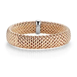 14mm Armband Armreif Armschmuck elastisch aus 585 Gold rot/weiß strukturiert