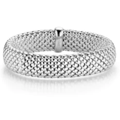 14mm Armband Armreif Armschmuck elastisch aus 585 Gold Weißgold strukturiert
