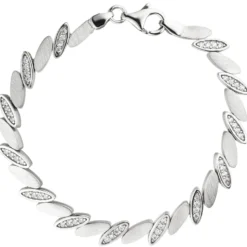 6,4mm Armband aus 925 Silber matt mit 52 weißen Zirkonia 19cm Armschmuck Damen