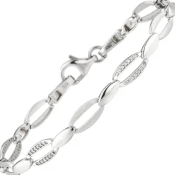 5,8mm Armband aus 925 Silber mit 70 Zirkonia 19,5cm Armschmuck Armkette Damen