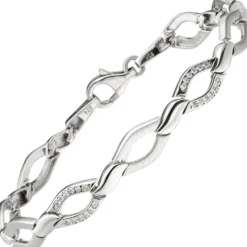 7,8mm Armband aus 925 Silber teilmatt mit 48 Zirkonia 19cm Armschmuck Armkette