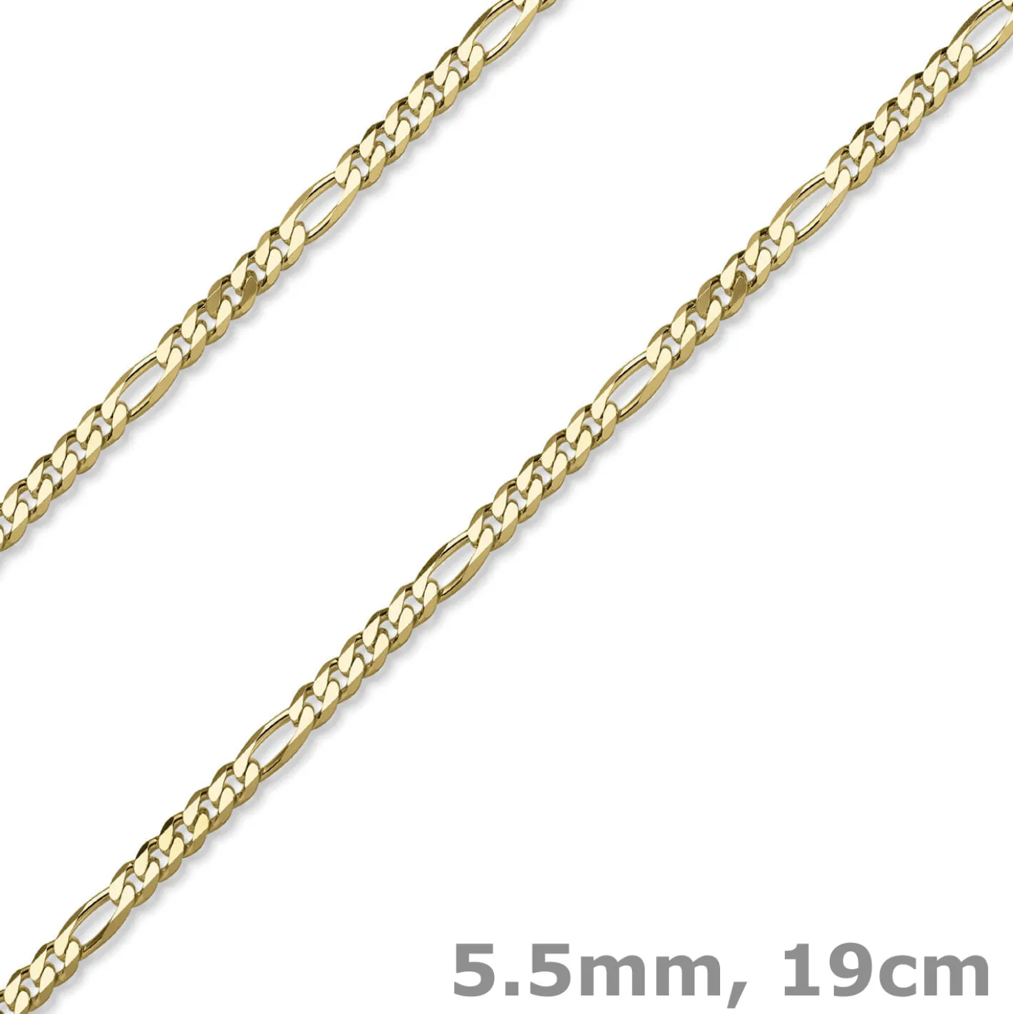 5,5mm Armband diamantierte Figaro-Kette aus 585 Gold Gelbgold Armschmuck, 19cm