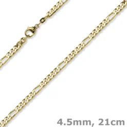 4,5mm Armband diamantierte Figaro-Kette aus 585 Gold Gelbgold Armschmuck, 21cm