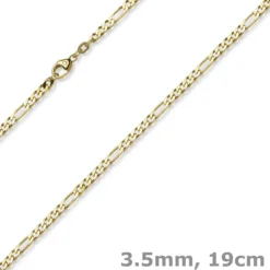 3,5mm Armband diamantierte Figaro-Kette aus 585 Gold Gelbgold Armschmuck, 19cm