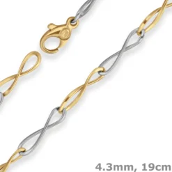 4,3mm Armband Fantasiekette Unendlichkeit, Infinity aus 333 Gold gelb/weiß 19cm