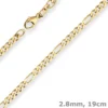 2,8mm Armband Figarokette diamantiert Armschmuck aus 585 Gold Gelbgold 19cm