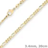 3,4mm Armband Figarokette diamantiert Armschmuck aus 585 Gold Gelbgold 20cm