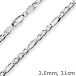 3,9mm Armband Figarokette diamantiert Armschmuck aus 925 Silber rhodiniert 21cm