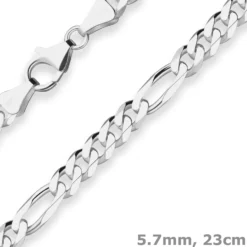 5,7mm Armband Figarokette diamantiert Armschmuck aus 925 Silber 23cm