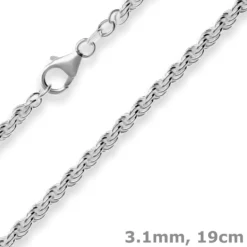 3,1mm Armband Kordelkette massiv Armschmuck aus 925 Silber rhodiniert 19cm