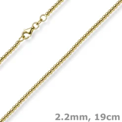 2,2mm Armband Kugelkette aus 585 Gold Gelbgold glatt poliert 19cm