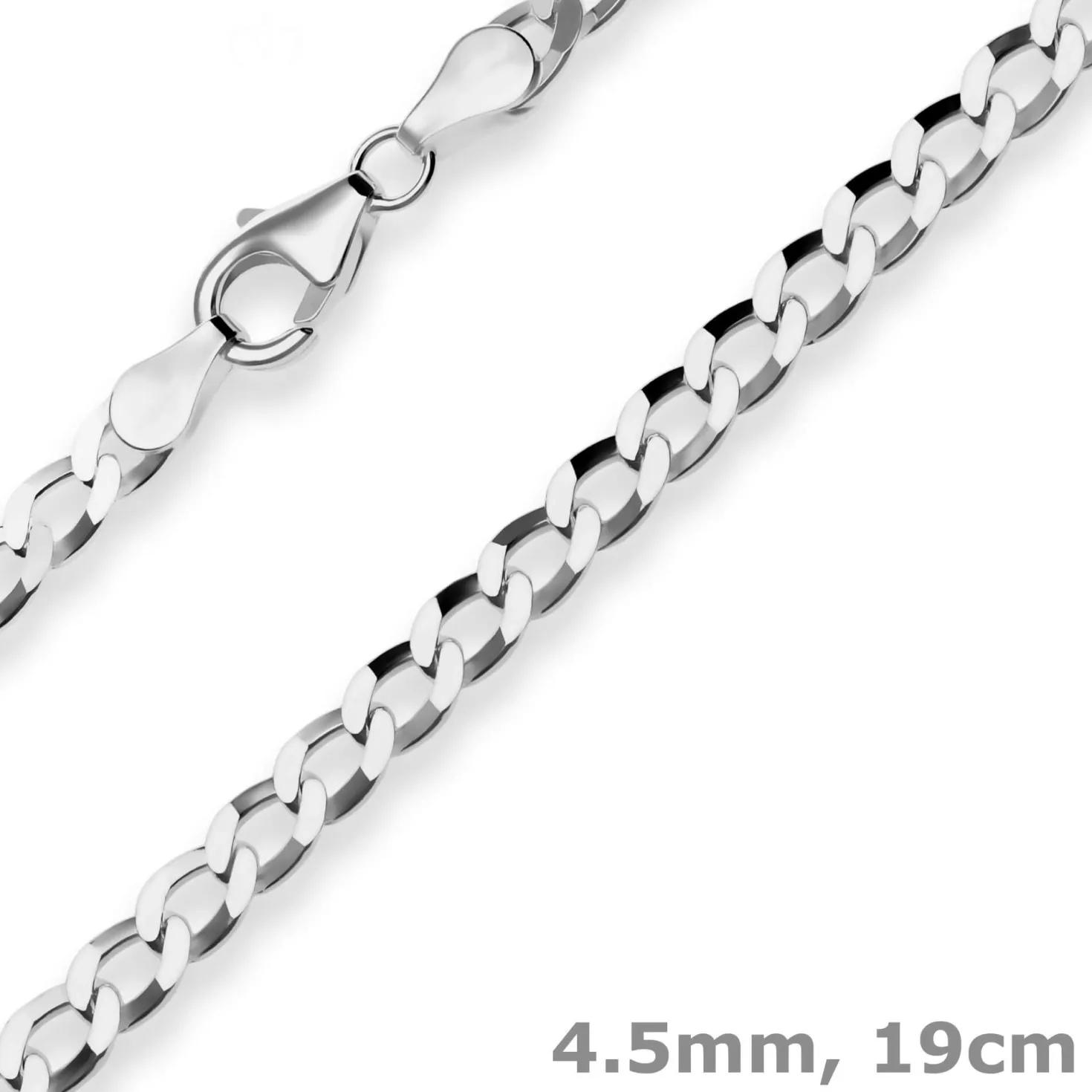 4,5mm Armband Panzerkette Armschmuck aus 925 Silber rhodiniert 19cm