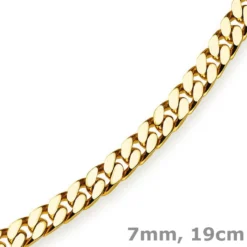 7mm Armband Panzerkette diamantiert, 750 Gold Gelbgold massiv, 19cm