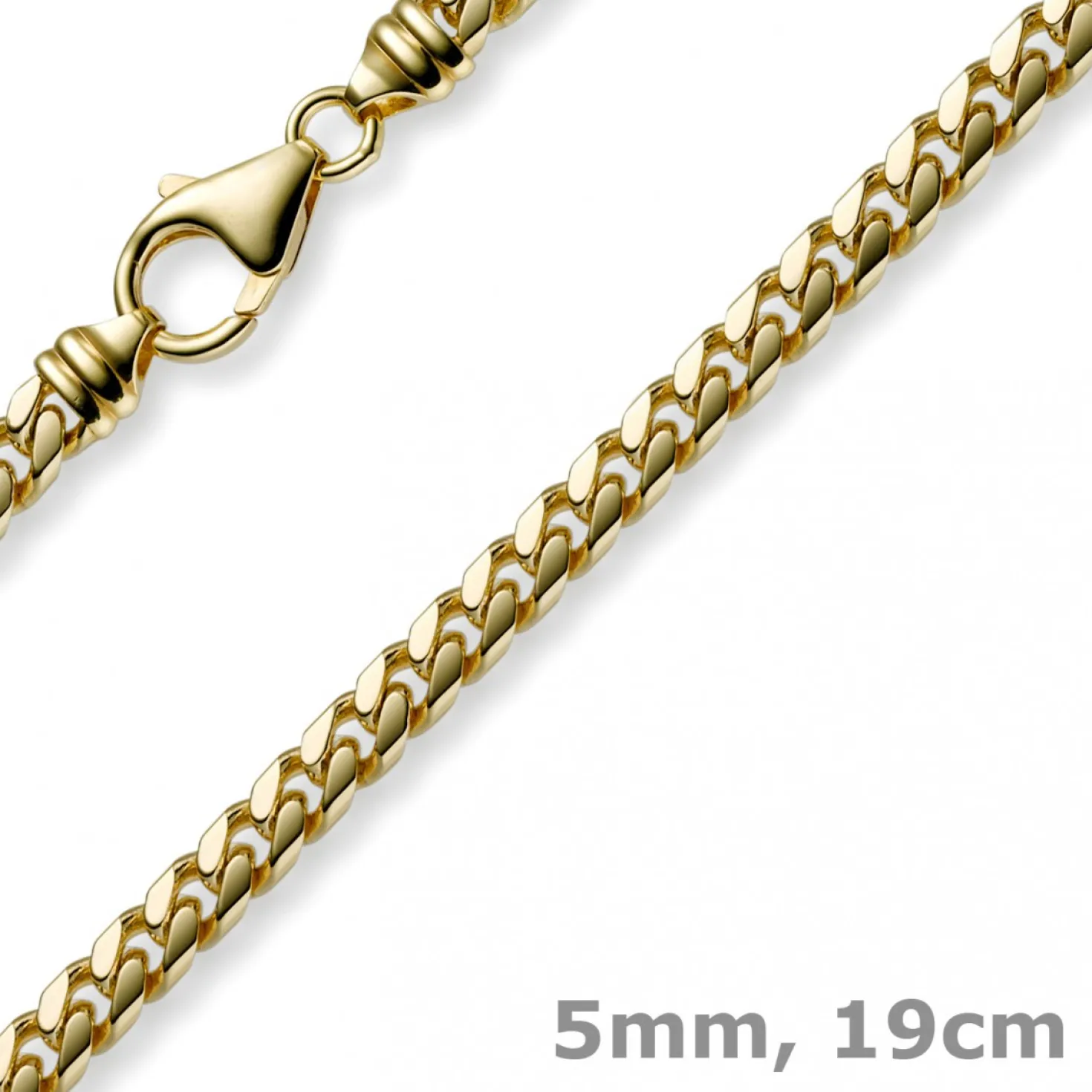 5mm Armband Panzerkette oval diamantiert massiv, 585 Gold Gelbgold, 19cm