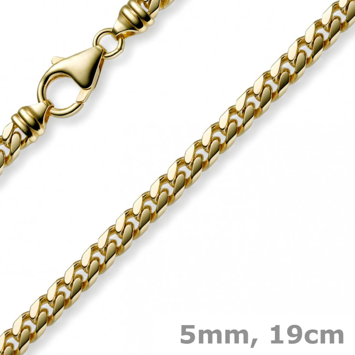 5mm Armband Panzerkette oval diamantiert massiv, 750 Gold Gelbgold, 19cm