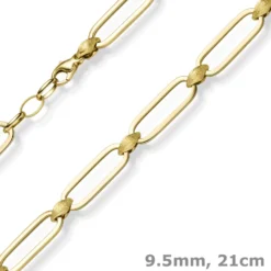 9,5mm Armband Paper-Clip Armkette aus 585 Gold Gelbgold teilmattiert 21cm