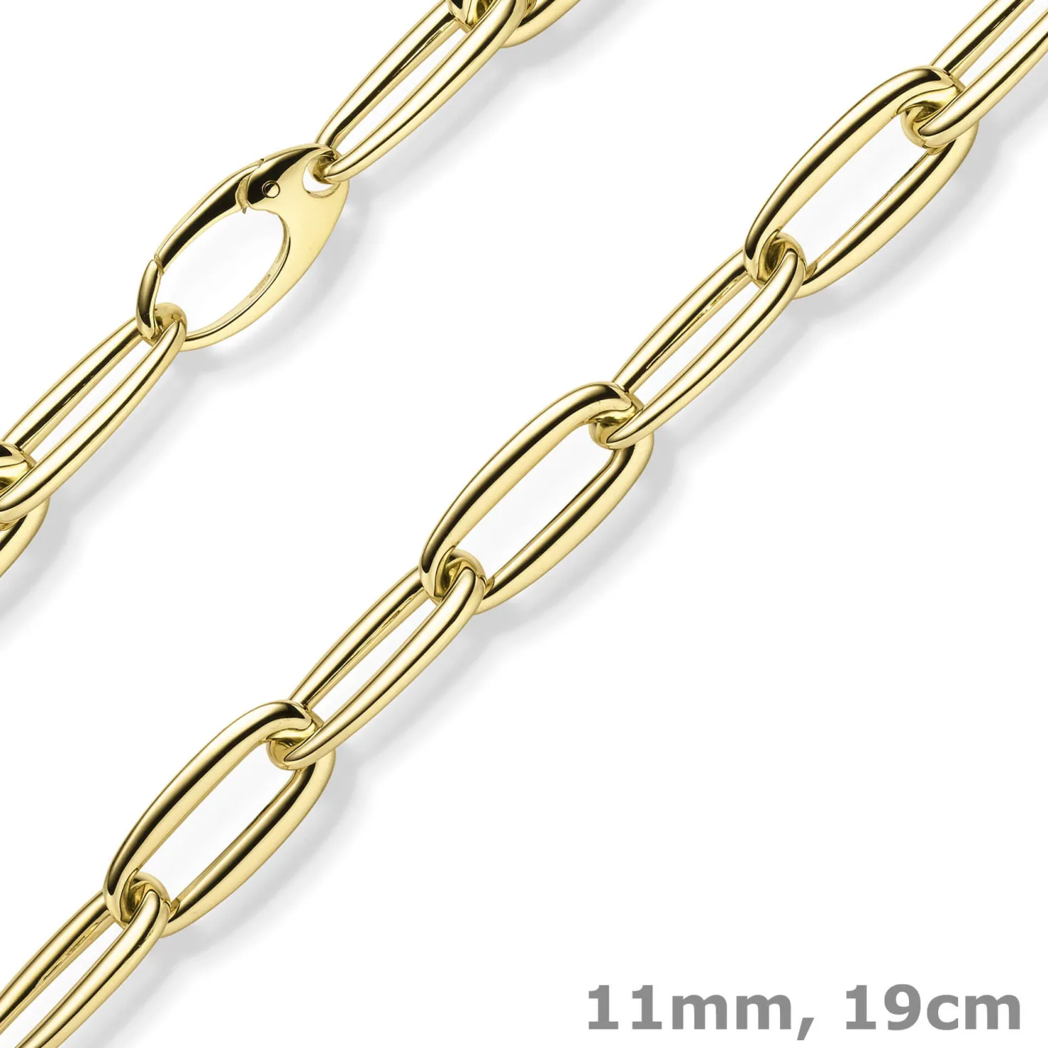 11mm Armband Paper-Clip Phantasie-Armkette aus 585 Gold Gelbgold glänzend 19cm