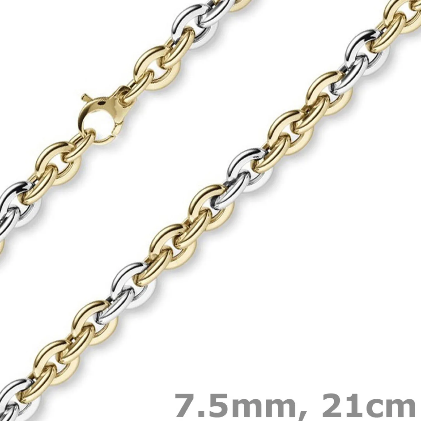 7,5mm Armband Phantasiekette Armschmuck aus 585 Gelbgold Weißgold glänzend 21cm