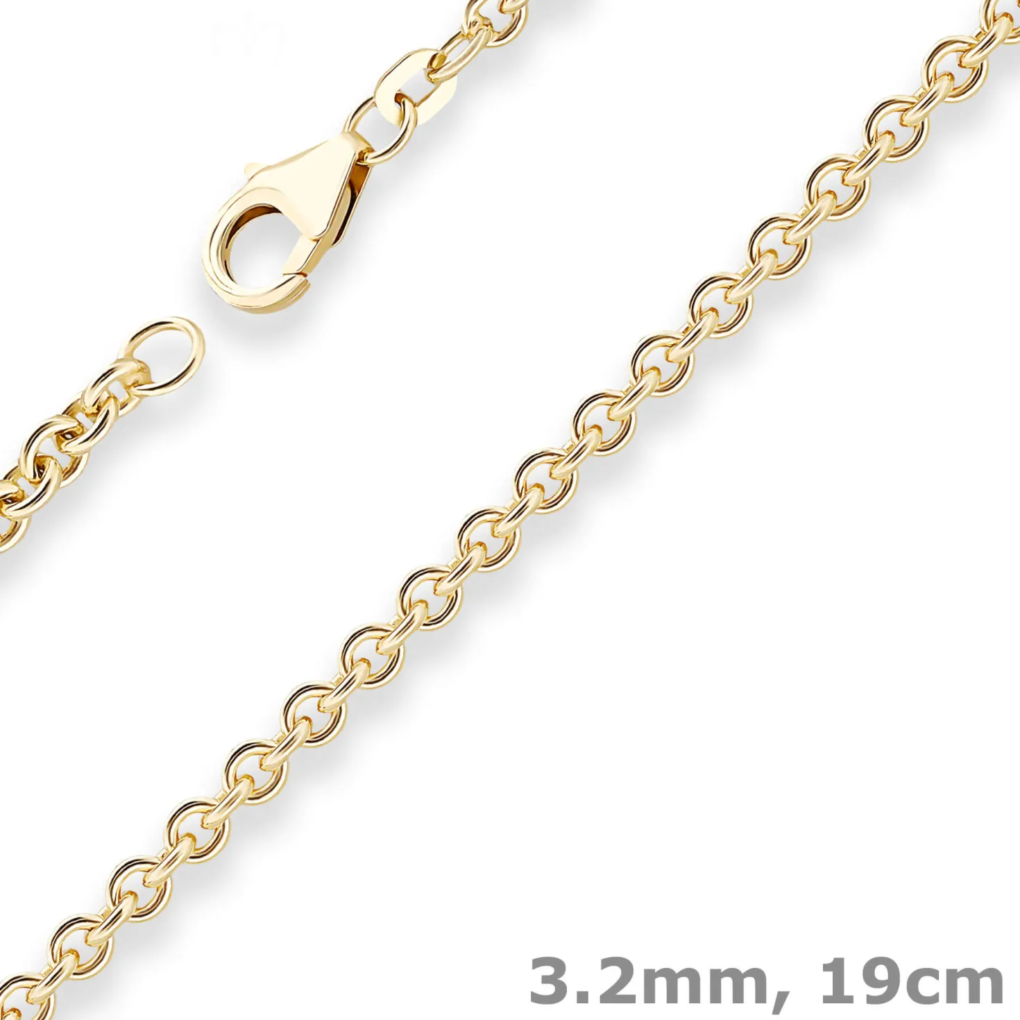 3,2mm Armband Rund-Ankerkette Goldarmband Armschmuck aus 585 Gold Gelbgold 19cm