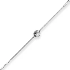 1,1mm Armband Rund-Ankerkette Lebensbaum aus 925 Silber rhodiniert 17cm Zirkonia