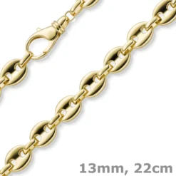 13mm Armband Schiffsankerkette Bohnenkette aus 585 Gold Gelbgold 22cm Herren