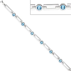 7,2mm Armband Silberarmband Armkette, Zirkonia hellblau weiß, 925 Silber, 19cm