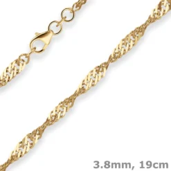 3,8mm Armband Singapurkette Goldarmband Armschmuck aus 585 Gold Gelbgold 19cm