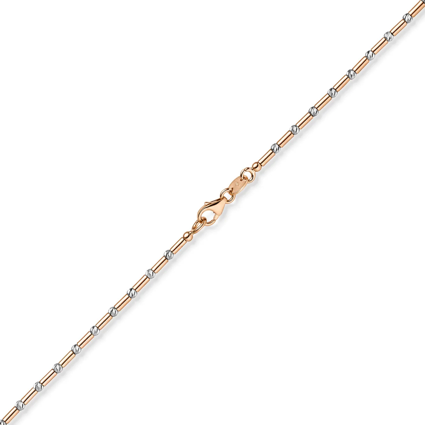 1,9mm Armband Stäbchen-Kugel diamantiert aus 585 Gold weiß/rot bicolor 18cm