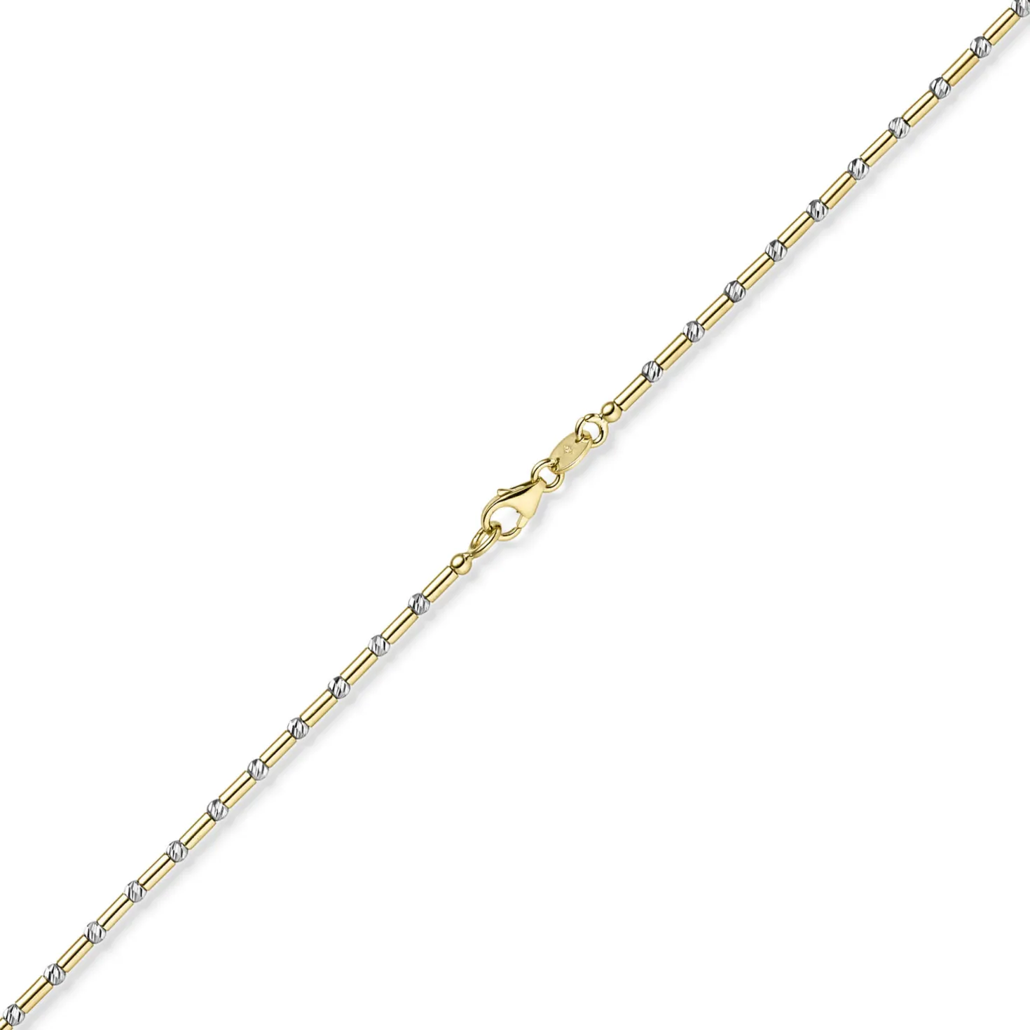 1,9mm Armband Stäbchen-Kugel diamantiert aus 585 Gold gelb/weiß bicolor 18cm