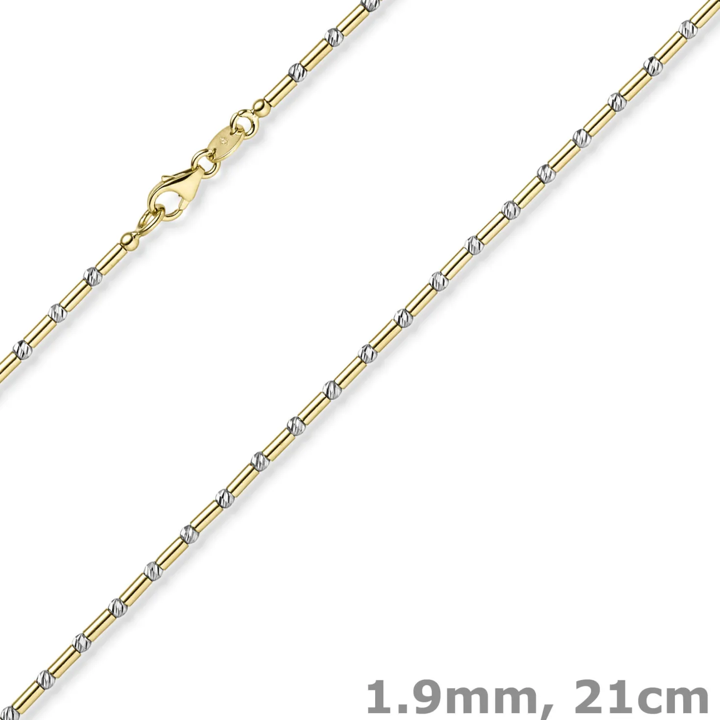 1,9mm Armband Stäbchen-Kugel diamantiert aus 585 Gold gelb/weiß bicolor 21cm