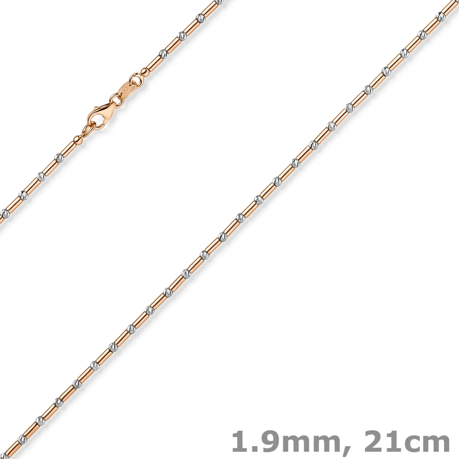 1,9mm Armband Stäbchen-Kugel diamantiert aus 585 Gold weiß/rot bicolor 21cm