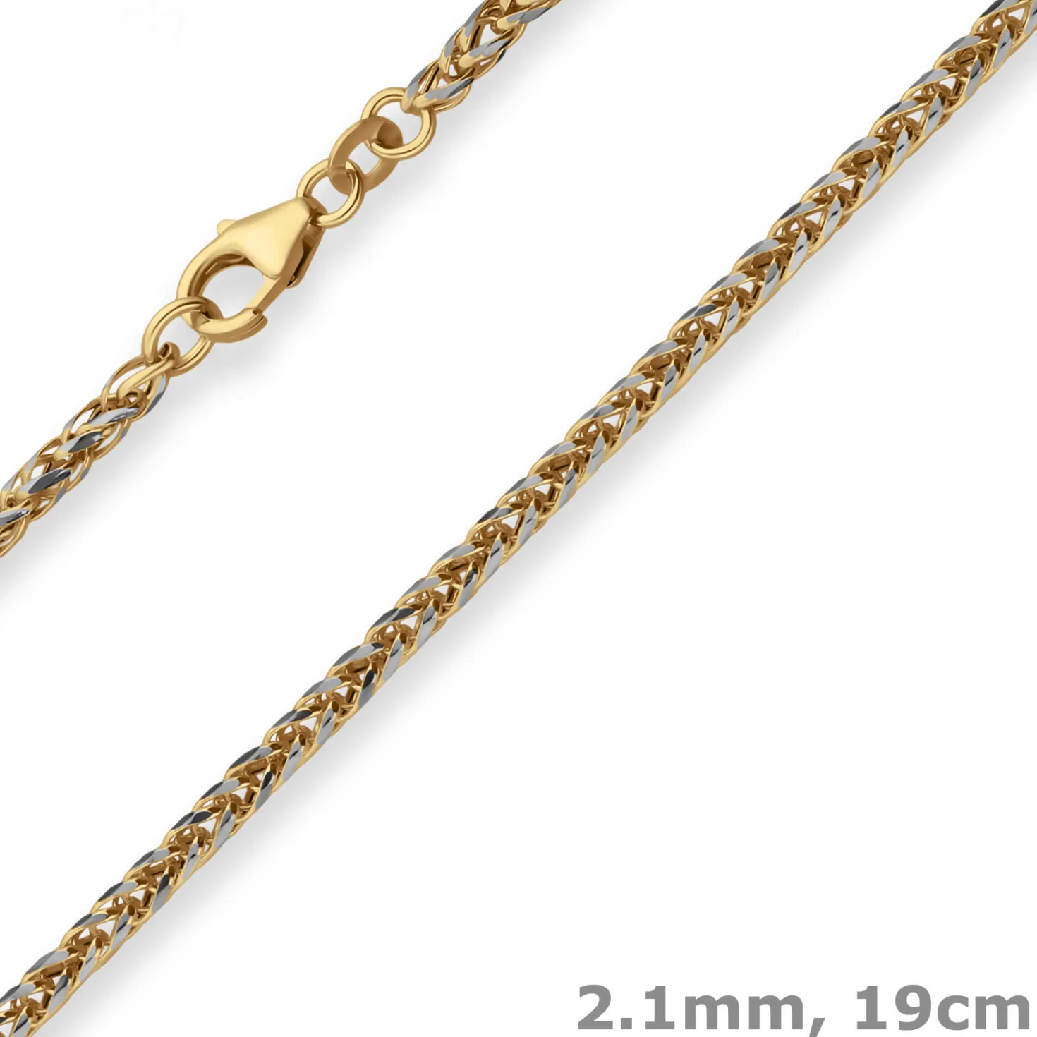 2,1mm Armband Zopfkette Goldarmband Armschmuck aus 585 Gold gelb/weiß 19cm
