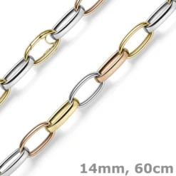 14mm breite Phantasie Kette Halskette Collier aus 585 Gold gelb/rot/weiß 60cm