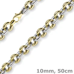10mm breite Phantasiekette Halskette Collier aus 585 Gold gelb/weiß 50cm