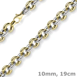 10mm breites Armband Phantasiekette Armschmuck aus 585 Gold gelb/weiß 19cm